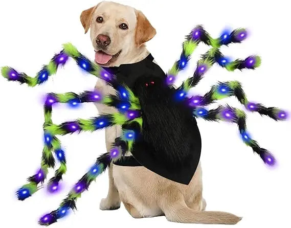 Dog Halloween Costume Large Breed, Furry Dog Spider Costume with 64 LED, Funny Halloween Dogs Costumes for Large Dogs Medium Pet