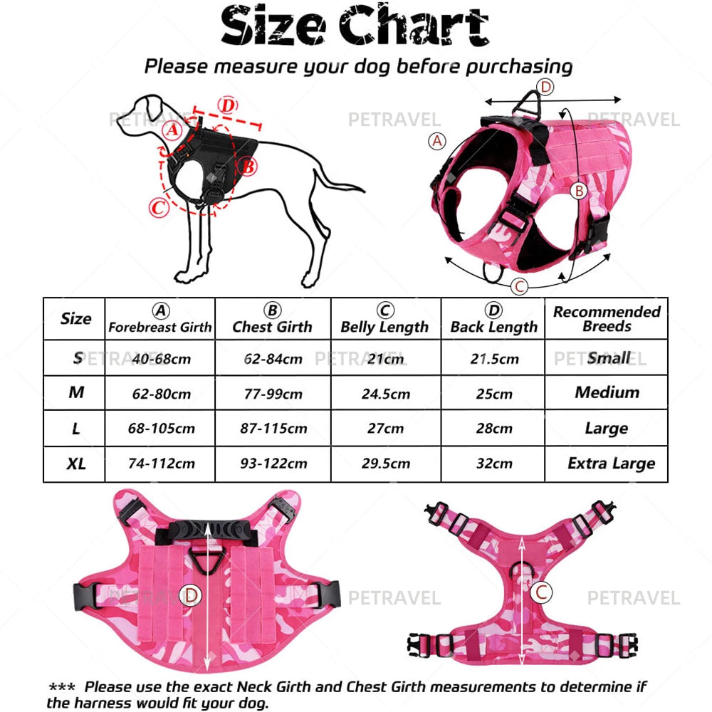 Military Pink Camouflage Harness for Medium to Large Dogs