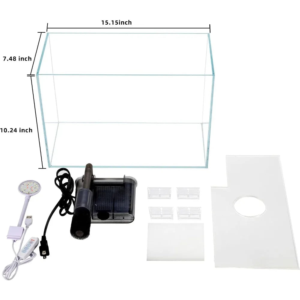 TIFICY Glass Betta Fish Tank Starter Kit With Filter And Lighting And Lid Made In US