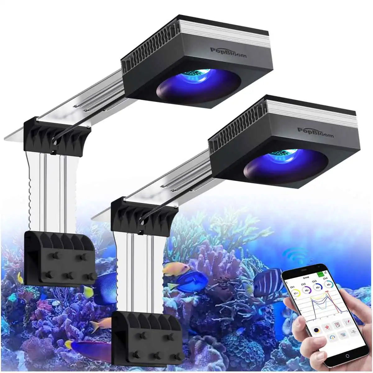 PopBloom RL90 WiFi Reef Aquarium Light 100W Full Spectrum LED