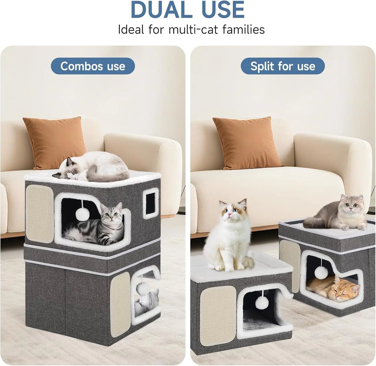 XMSJ Double Cat Bed Two Story House With Cozy Hideaways