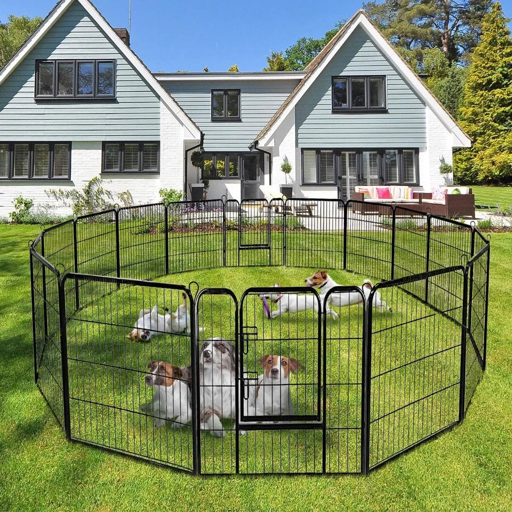 16 Panel Metal Dog Playpen 48 Inch Foldable Fence Enclosure