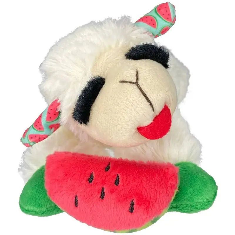 Lamb Chop Plush Dog Toy with Watermelon 8 Inch Squeaky Soft Chew Toy for Puppy Small Medium Dogs Summer Pet Gift