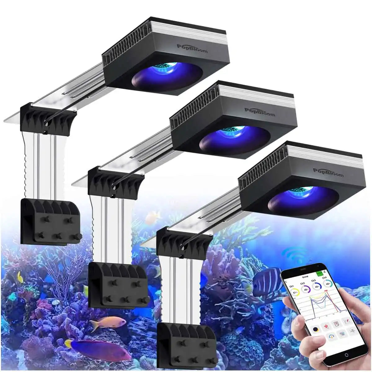 PopBloom RL90 WiFi Reef Aquarium Light 100W Full Spectrum LED