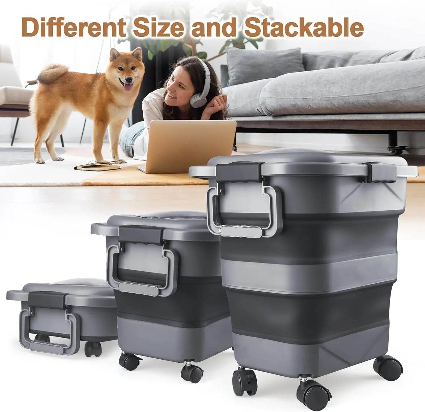 Airtight Dog Food Storage Container with Wheels and Handle