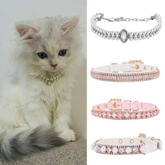 Luxury Pearl Rhinestone Pet Collar Necklace for Cats and Dogs