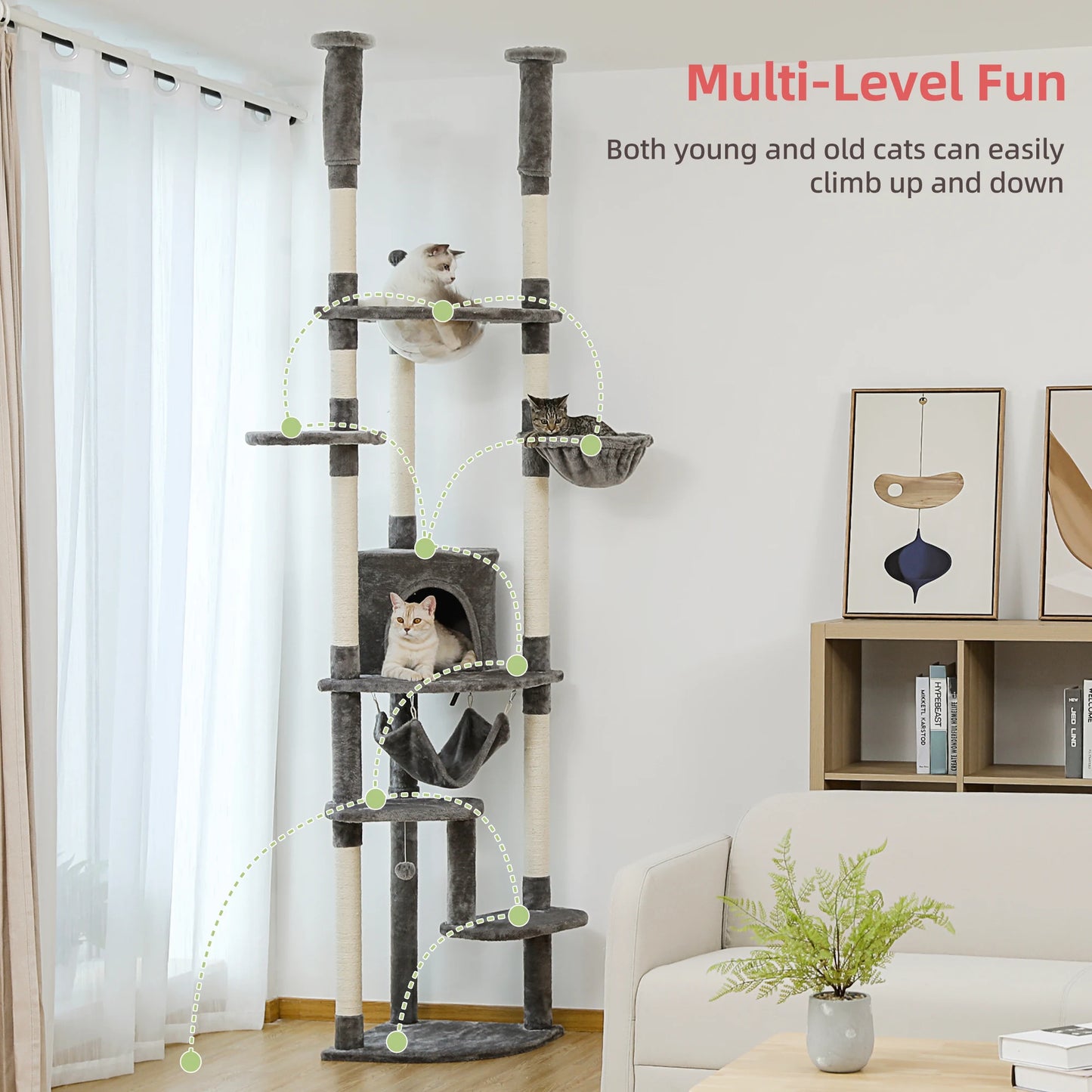 Adjustable Floor To Ceiling Cat Tree With Cozy Condo