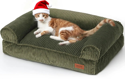 XMSJ Corduroy Dog and Cat Couch Bed With Washable Cover Orthopedic Pet Sofa