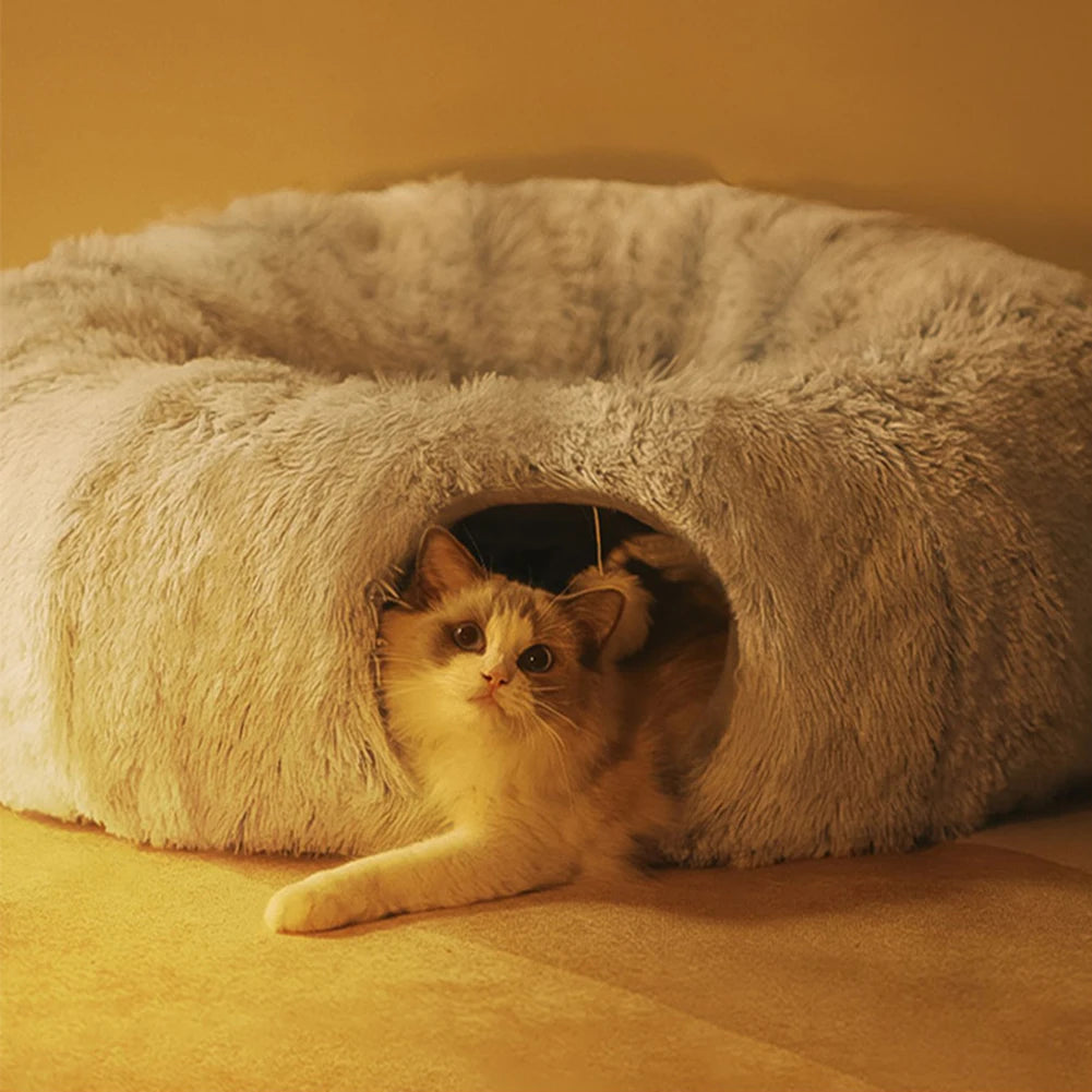 Winter Warm Cat Bed With Foldable Tunnel Cave For Cats