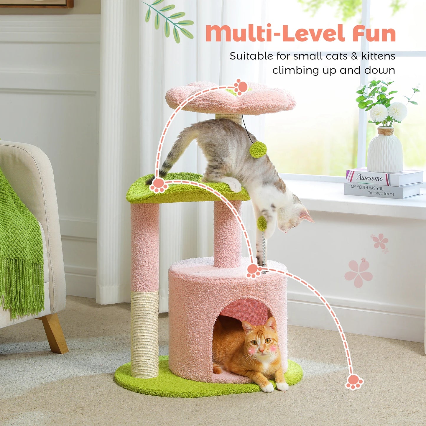 Cactus Cat Tree With Cozy Curved Perch And Scratching Post