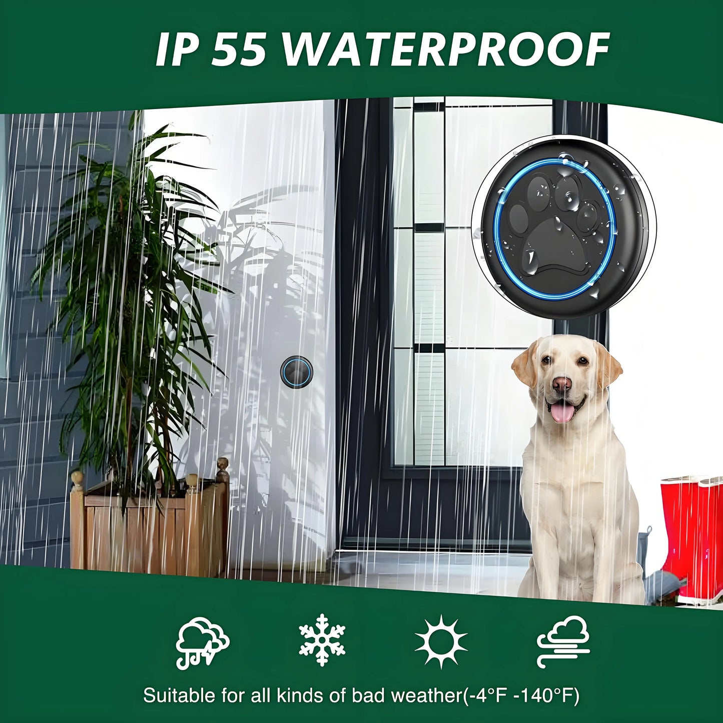 Wireless Dog Doorbell 1000ft Range IP65 Waterproof With 60 Melodies