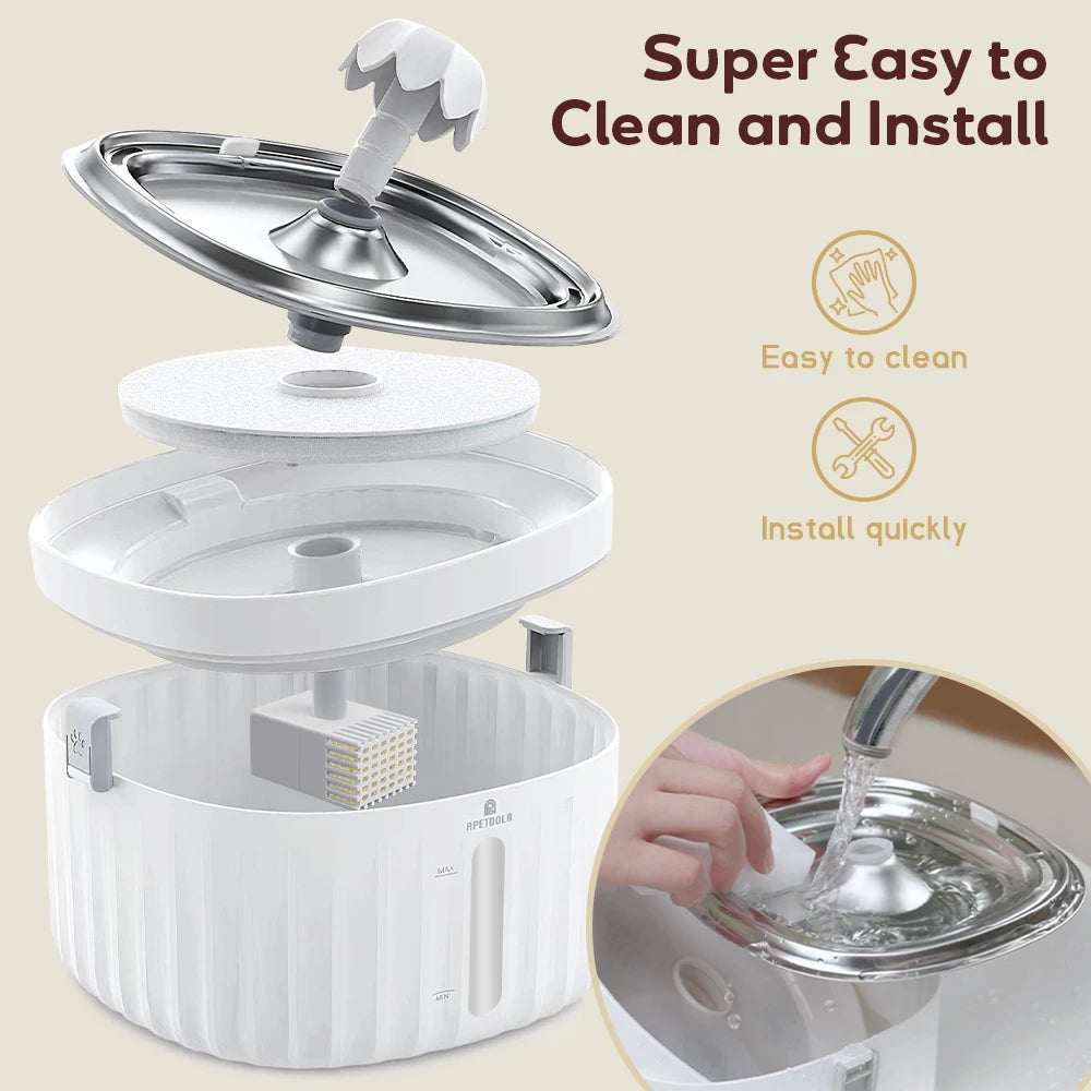 Apetdola Automatic Cat Water Fountain With Stainless Tray