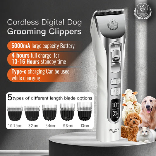Fenice 5000mA Cordless Dog Grooming Clippers LCD Screen