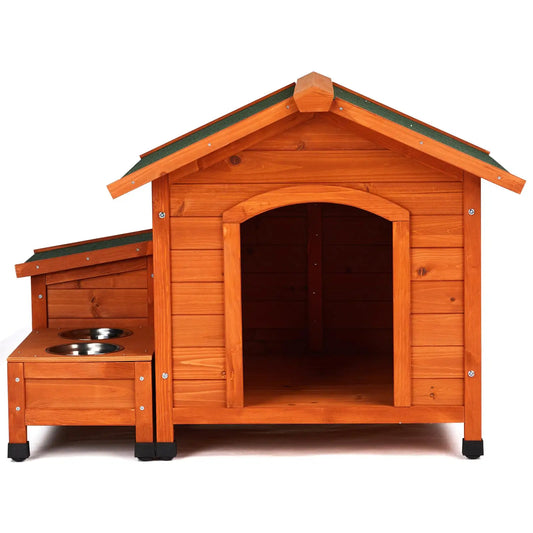Cozy Wooden Dog House With Food Bowl And Storage Bucket
