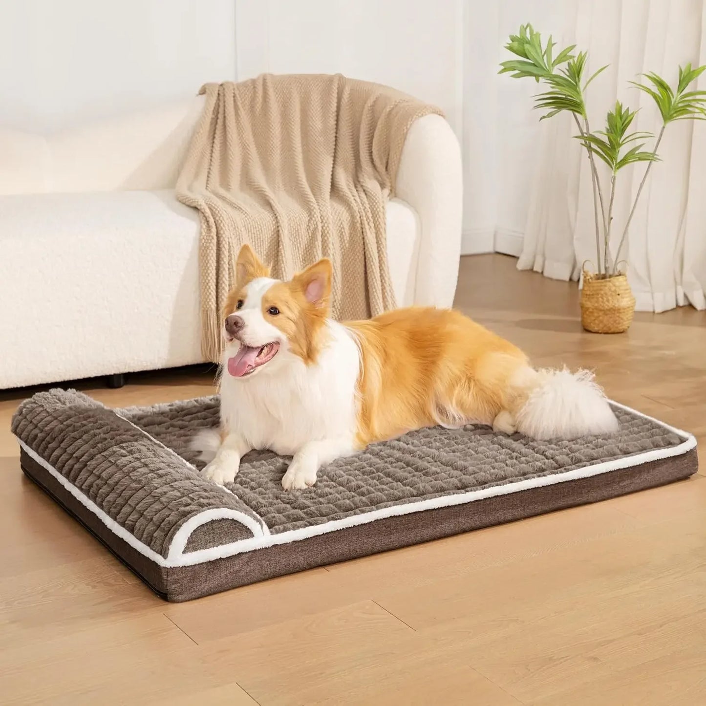 Orthopedic XL Dog Bed Large Sized Dog with Pillow 42''X28'', Waterproof Soft Comfortable Egg Crate Foam Pet Crate Beds Mat with