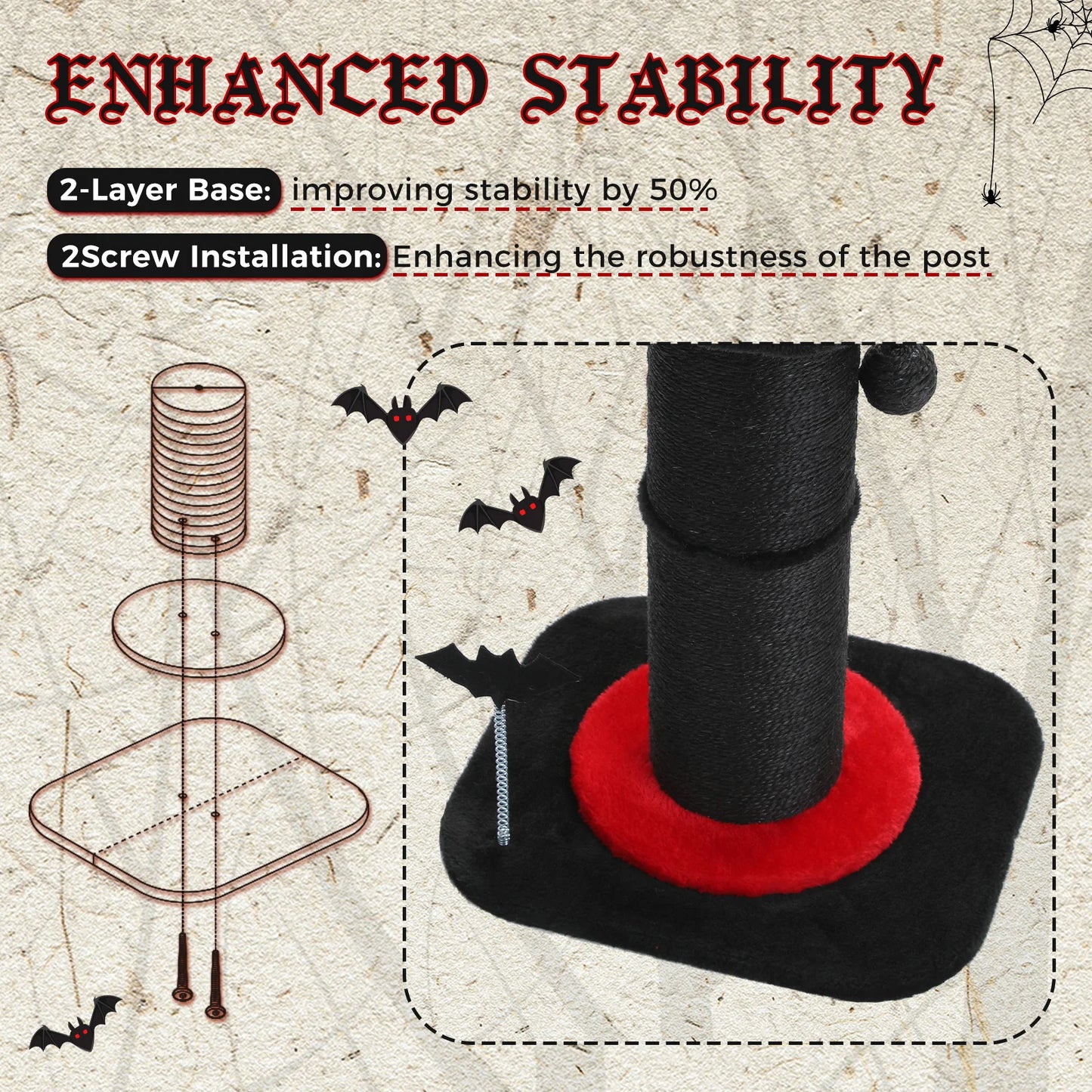 PEQULTICN Stable Gothic Cat Scratching Post With Spiderweb