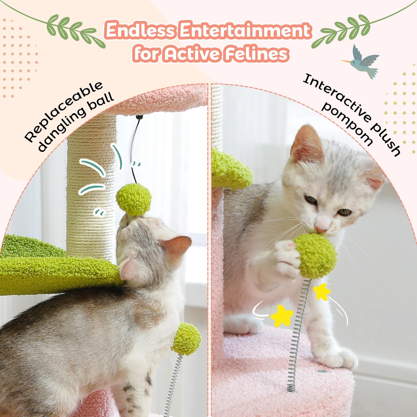 Cactus Cat Tree With Cozy Curved Perch And Scratching Post