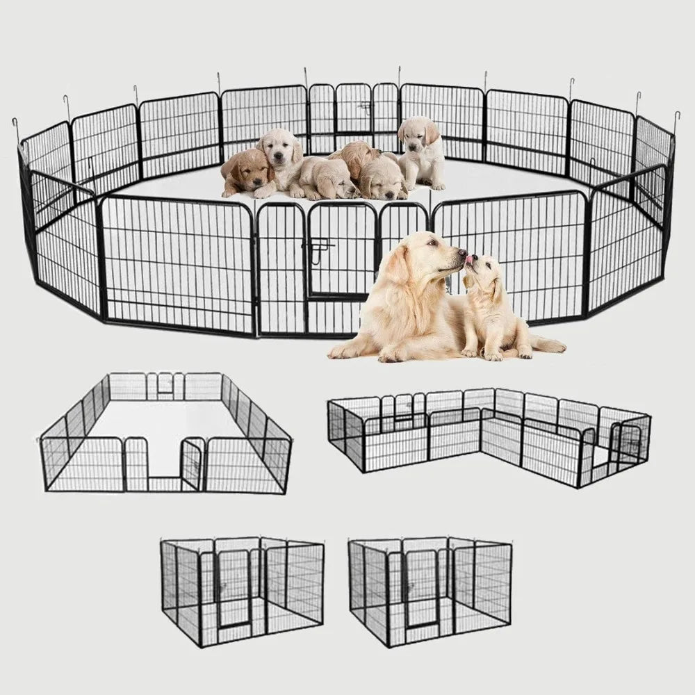 16 Panel Metal Dog Playpen 48 Inch Foldable Fence Enclosure