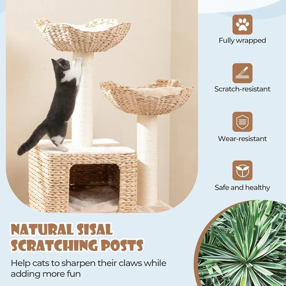 48 Inch Cattail Cat Tree With Multi Level Tower And Posts