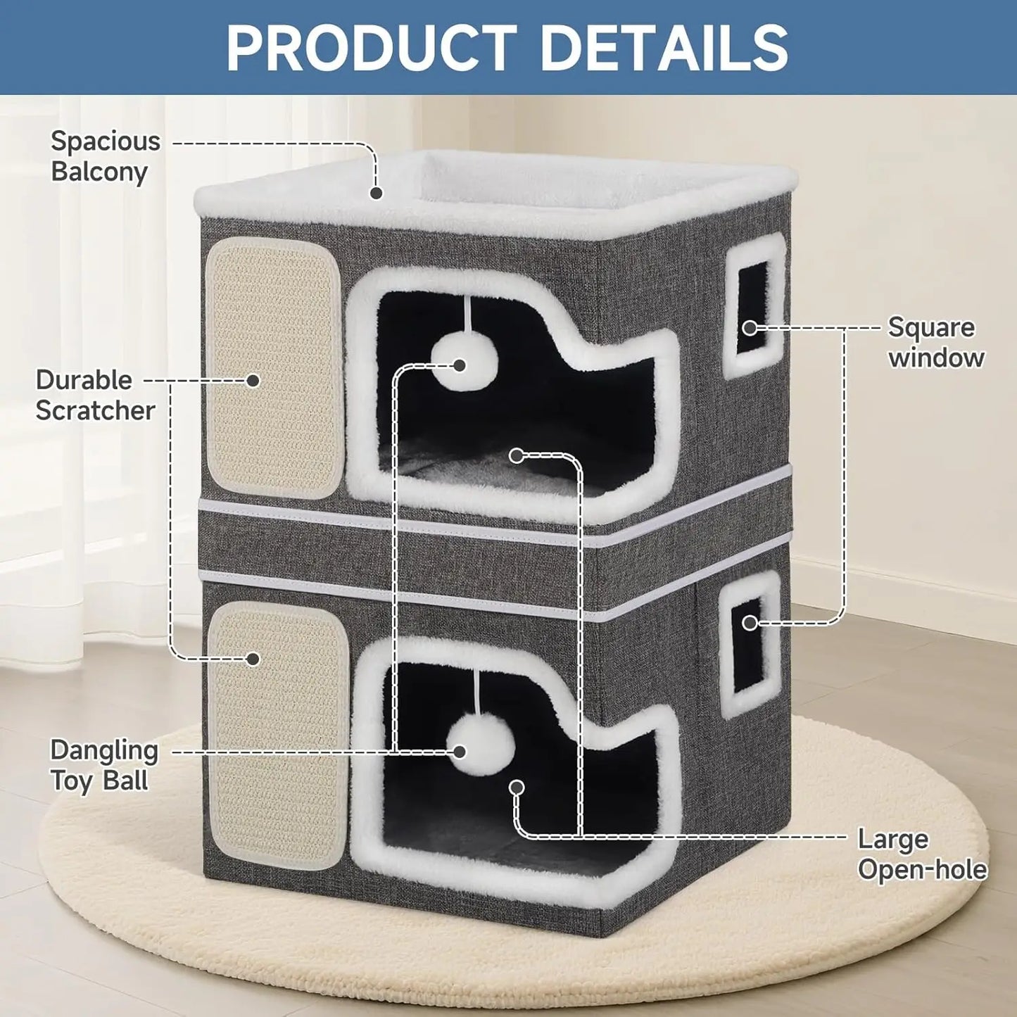 XMSJ Double Cat Bed Two Story House With Cozy Hideaways