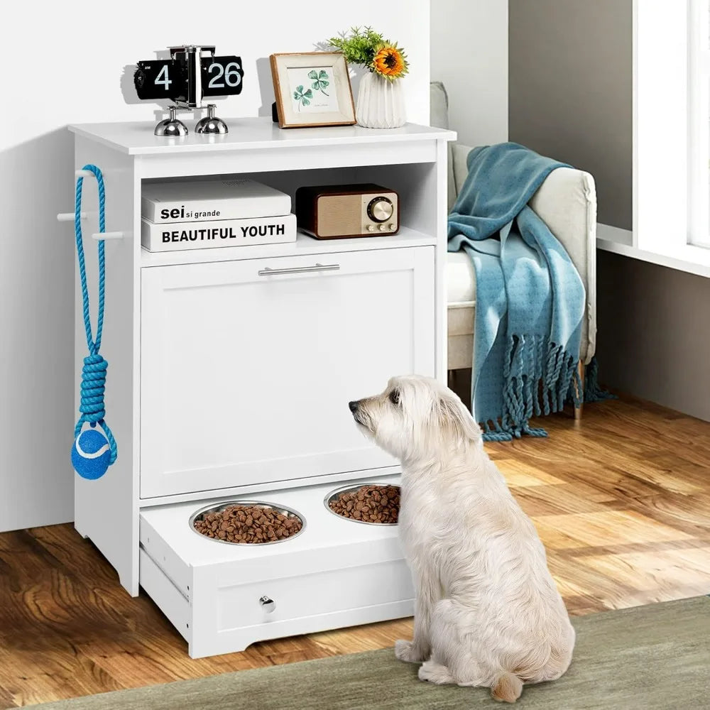 Pet Feeder Station With Double Pull-Out Dog Bowls