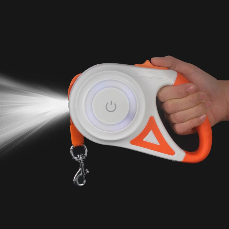 Automatic Retractable Dog Leash With Led Flashlight Nylon Lead
