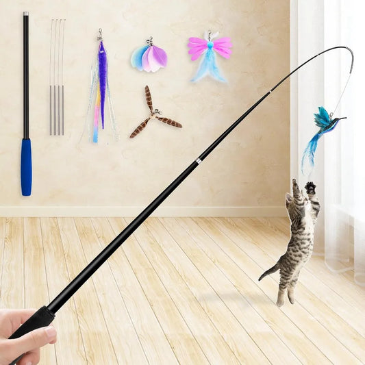 2025 Cat Toys 2 in 1 Spring Wand with Feather Refills