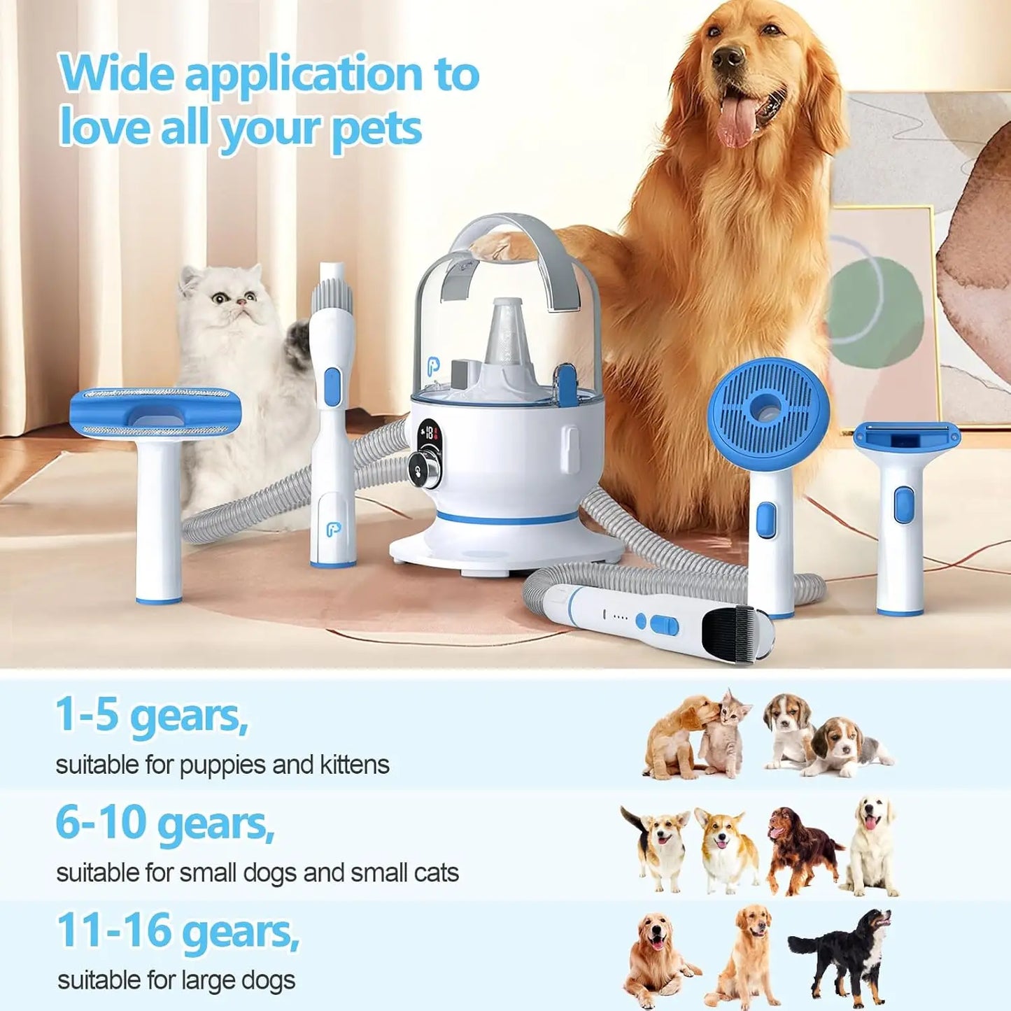 5-in-1 Pet Grooming Vacuum Kit for Dogs and Cats