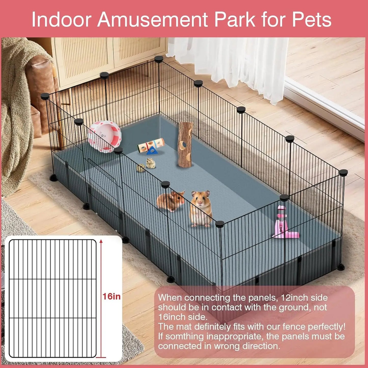 Pet Playpen With Waterproof Mat Portable Metal Fence For Pets