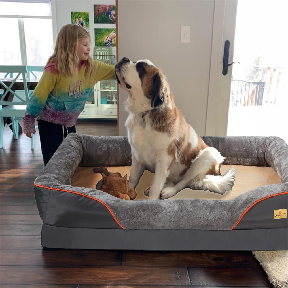 BORWARTCN Orthopedic Memory Foam Dog Bed With Waterproof Removable Cover And Elevated Cushion