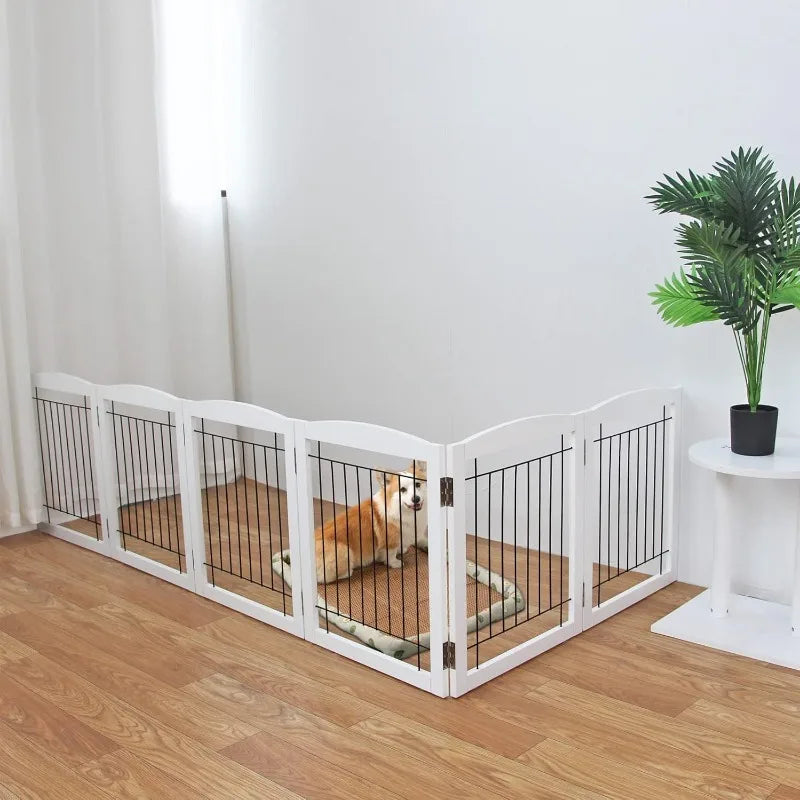 Extra Wide Freestanding Wooden Dog Gate for Indoor Use