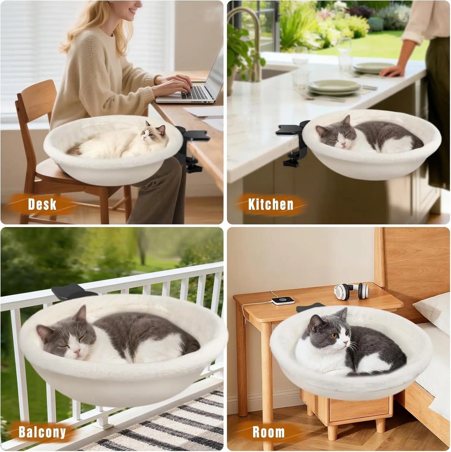 IPOW Heavy Duty 180 Degree Rotating Cat Desk Bed With Faux Fur