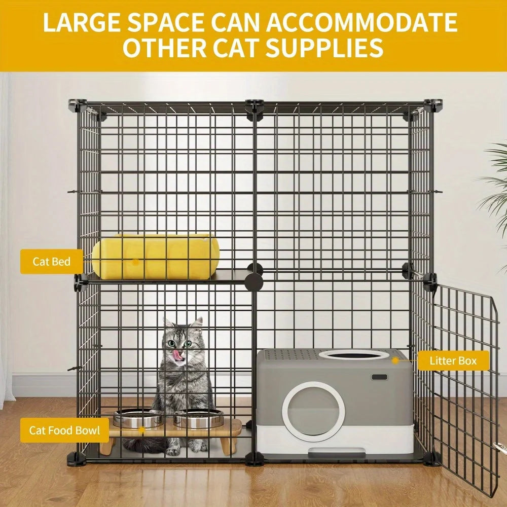 2-Tier Cat Cage, Indoor Pet Cage, Versatile DIY Pet Playpen Cat Kennel with Removable Metal Wiring, for Small Cats, Ferrets