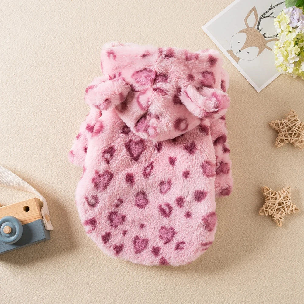 Guangdong Fleece Leopard Print Dog Hoodie Winter Coat