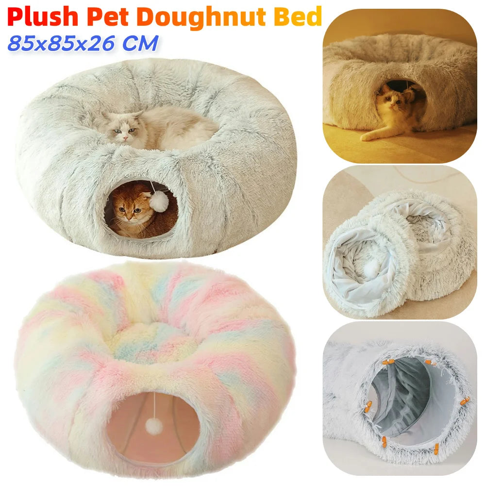 Winter Warm Cat Bed With Foldable Tunnel Cave For Cats