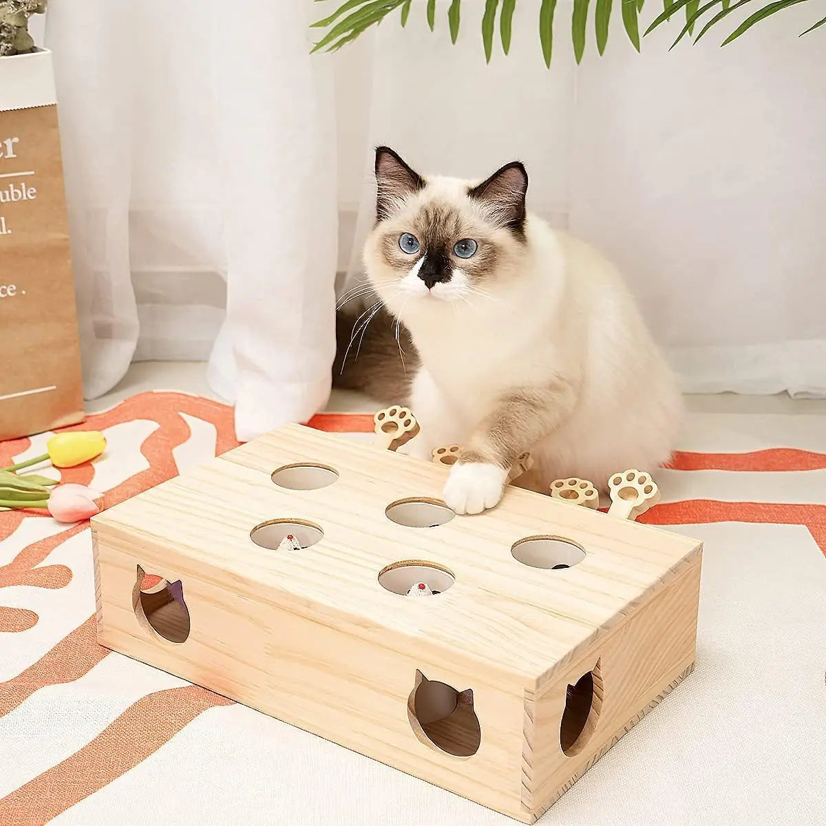 Mewoofun Interactive Cat Toy Whack A Mole Wood Game