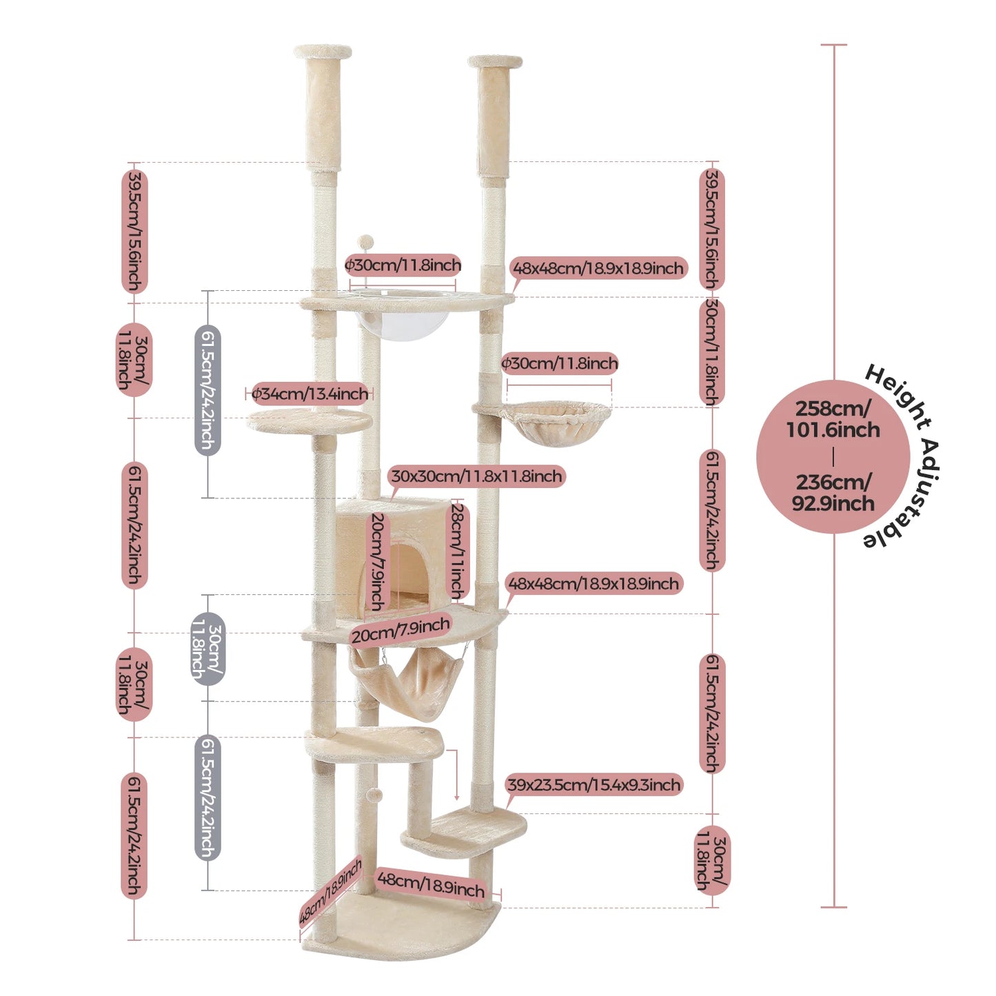 Adjustable Floor To Ceiling Cat Tree With Cozy Condo