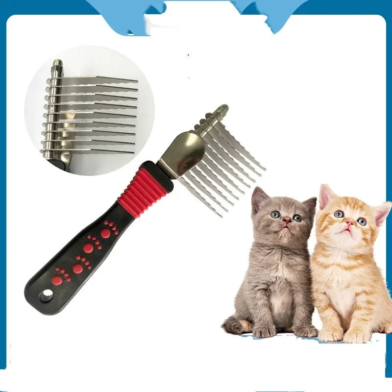 Pet Dematting Fur Rake Comb Brush Tool - Dog and Cat Comb for Detangling Matted or Knotted Undercoat Hair，Dog Grooming Brush