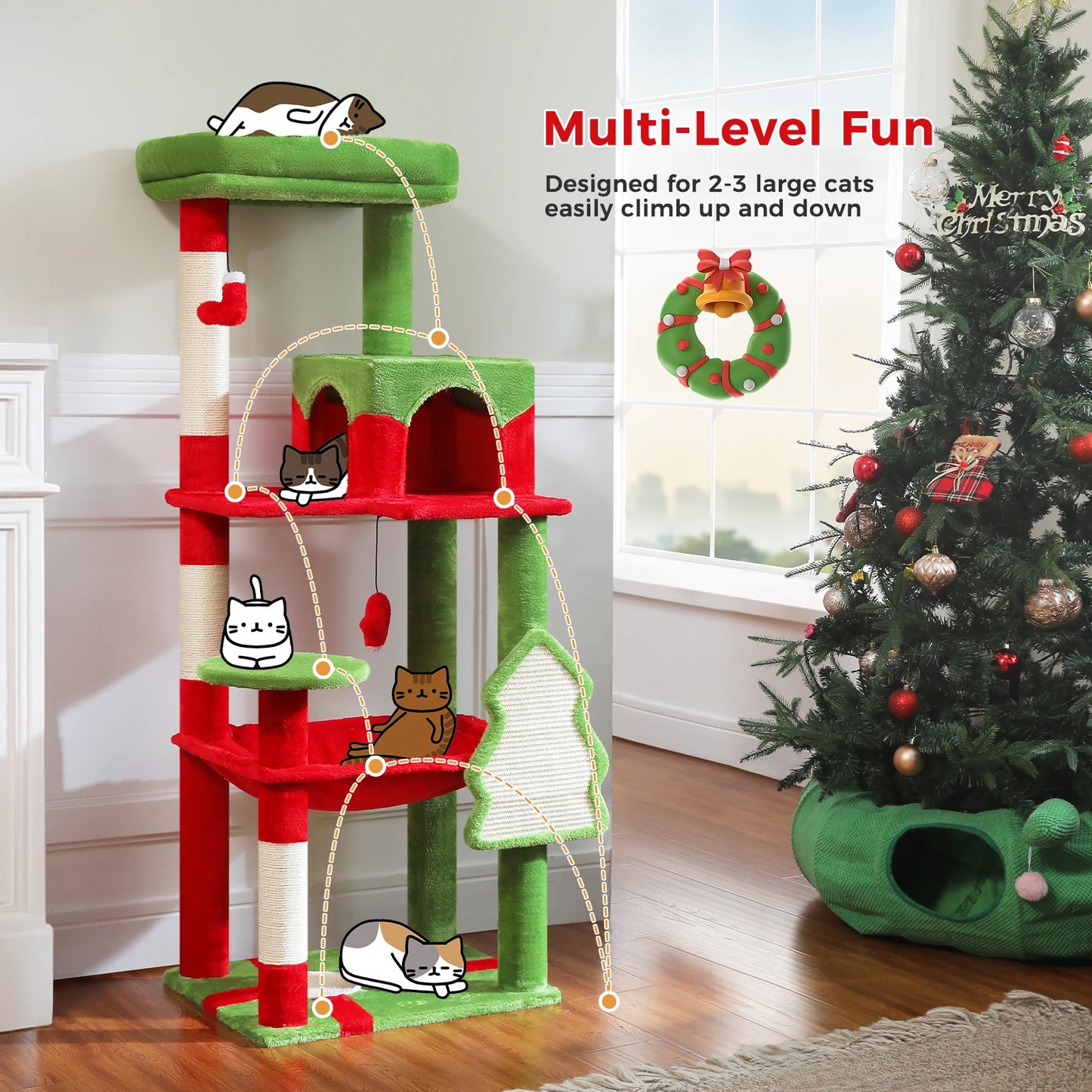 PAWZ Road Christmas Cat Tree Indoor Multi Level Tall Cat Tower Scratching Post