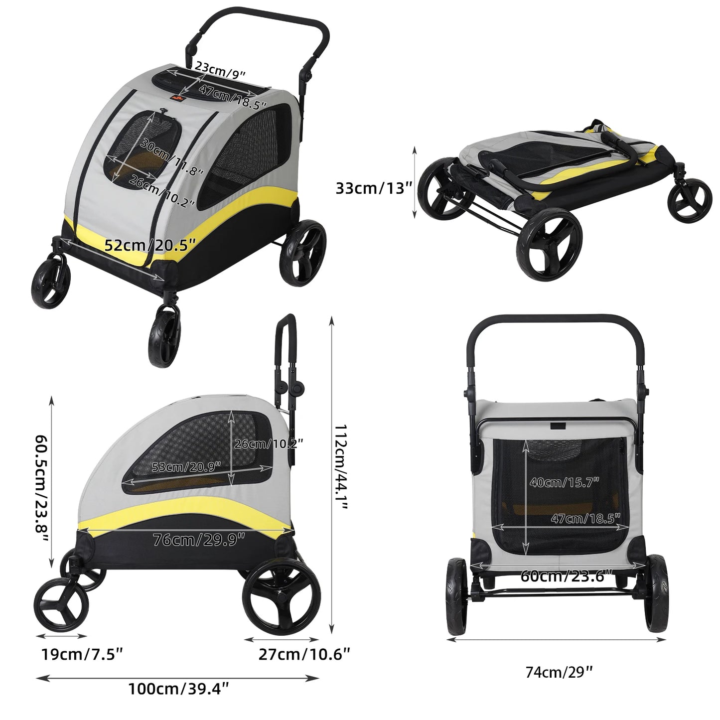 Premium Dog Stroller Pram 4 Wheel Foldable Cart Travel Jogger