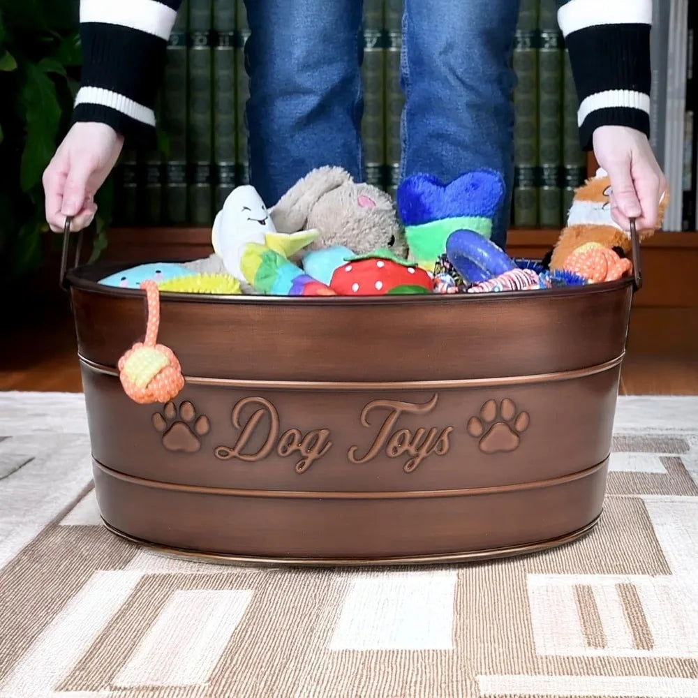 Indestructible Galvanized Metal Dog Toy Bin With Handles