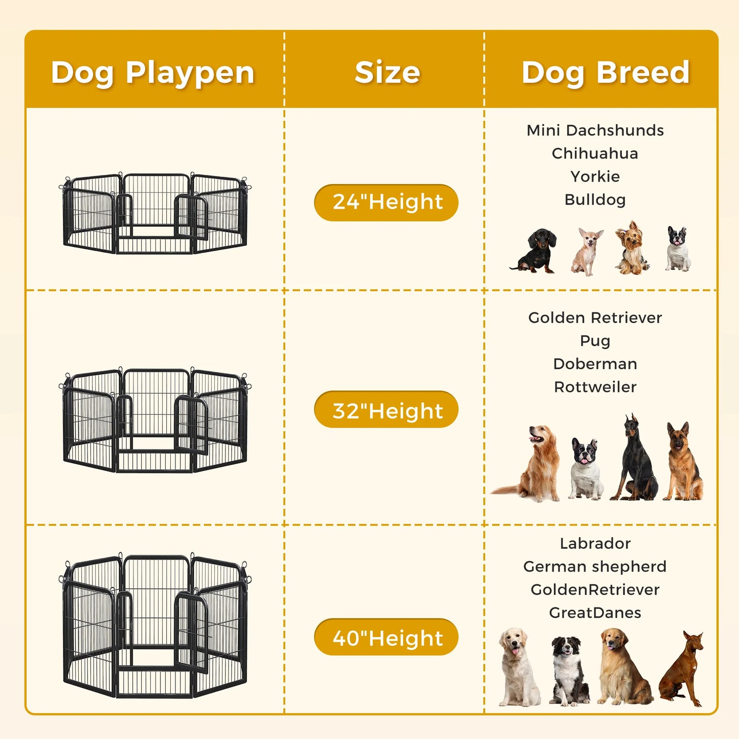 Foldable Dog Playpen With Door Outdoor Indoor Heavy Duty Fence