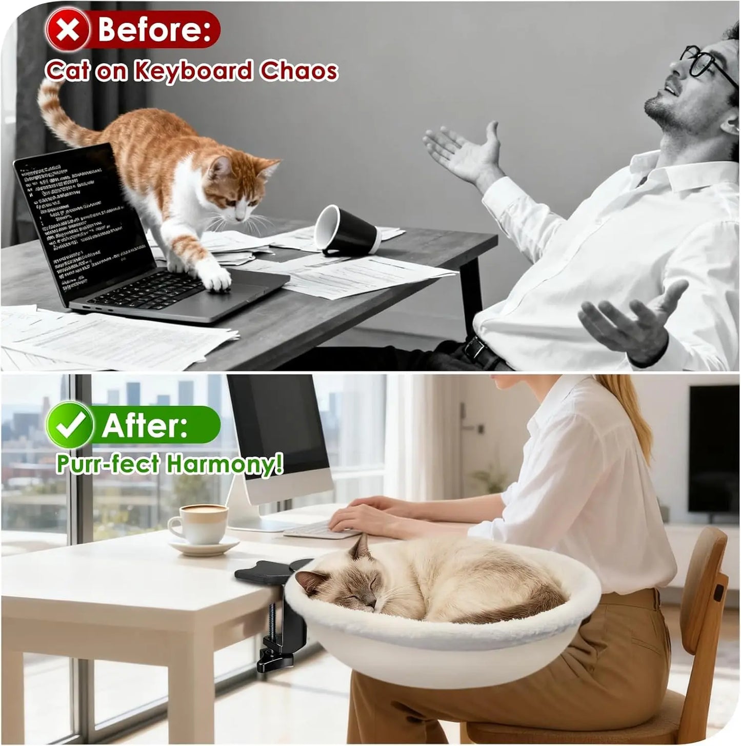 IPOW Heavy Duty 180 Degree Rotating Cat Desk Bed With Faux Fur