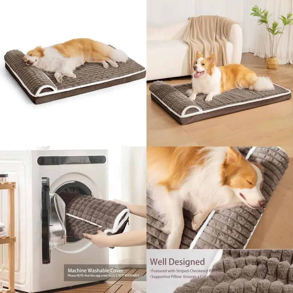 Orthopedic XL Dog Bed Large Sized Dog with Pillow 42''X28'', Waterproof Soft Comfortable Egg Crate Foam Pet Crate Beds Mat with