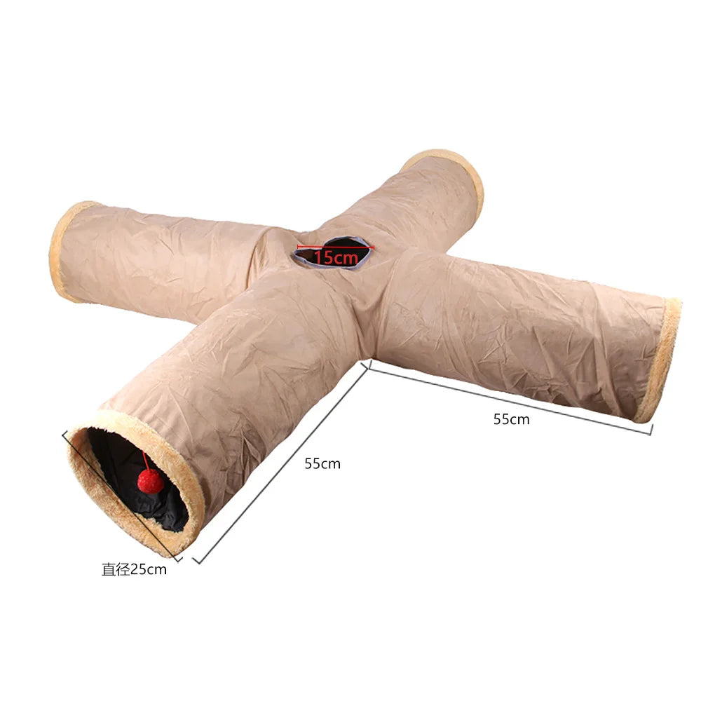 Collapsible Cat Suede Tunnel Multiway Hide Toy for Pets