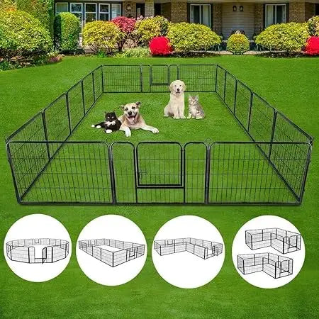 16 Panel Metal Dog Playpen 48 Inch Foldable Fence Enclosure