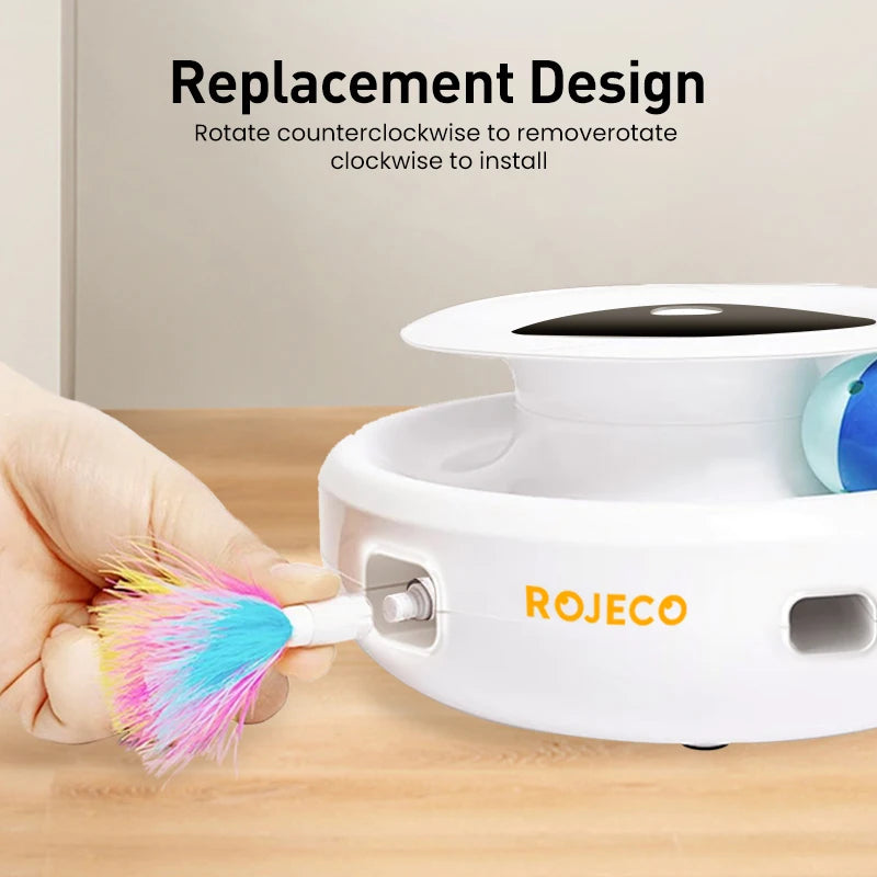 ROJECO 2-in-1 Cat Teaser Toy With Interactive Feather Ball