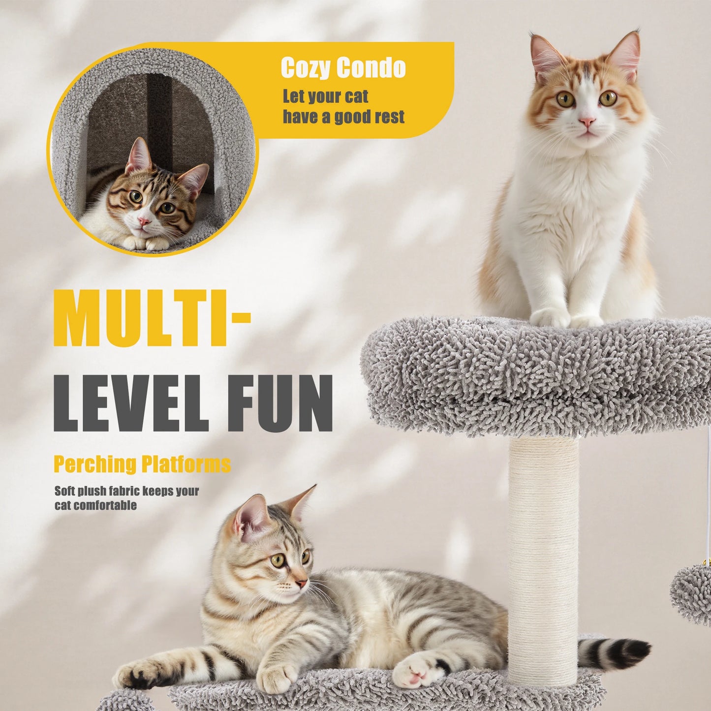 JHK Three Tier Cat Tree With Sisal Scratching Post Tower
