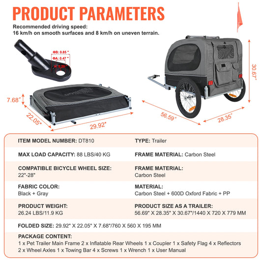 SucceBuy 88 Lbs Dog Bike Trailer Carrier For Medium Dogs
