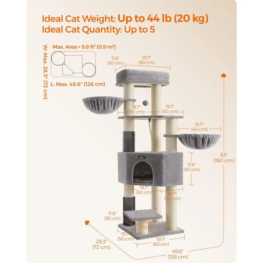 Feandrea 63 Inch Large Cat Tree With SelfWarming Pads